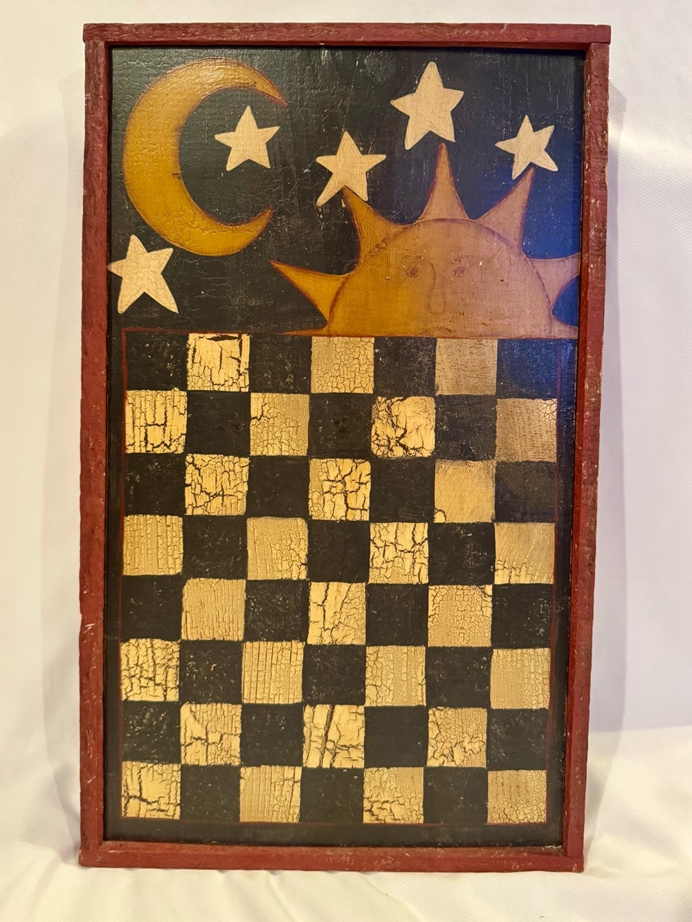 Vintage Primitive Americana  Wooden Sun & Moon Checkerboard, handcrafted